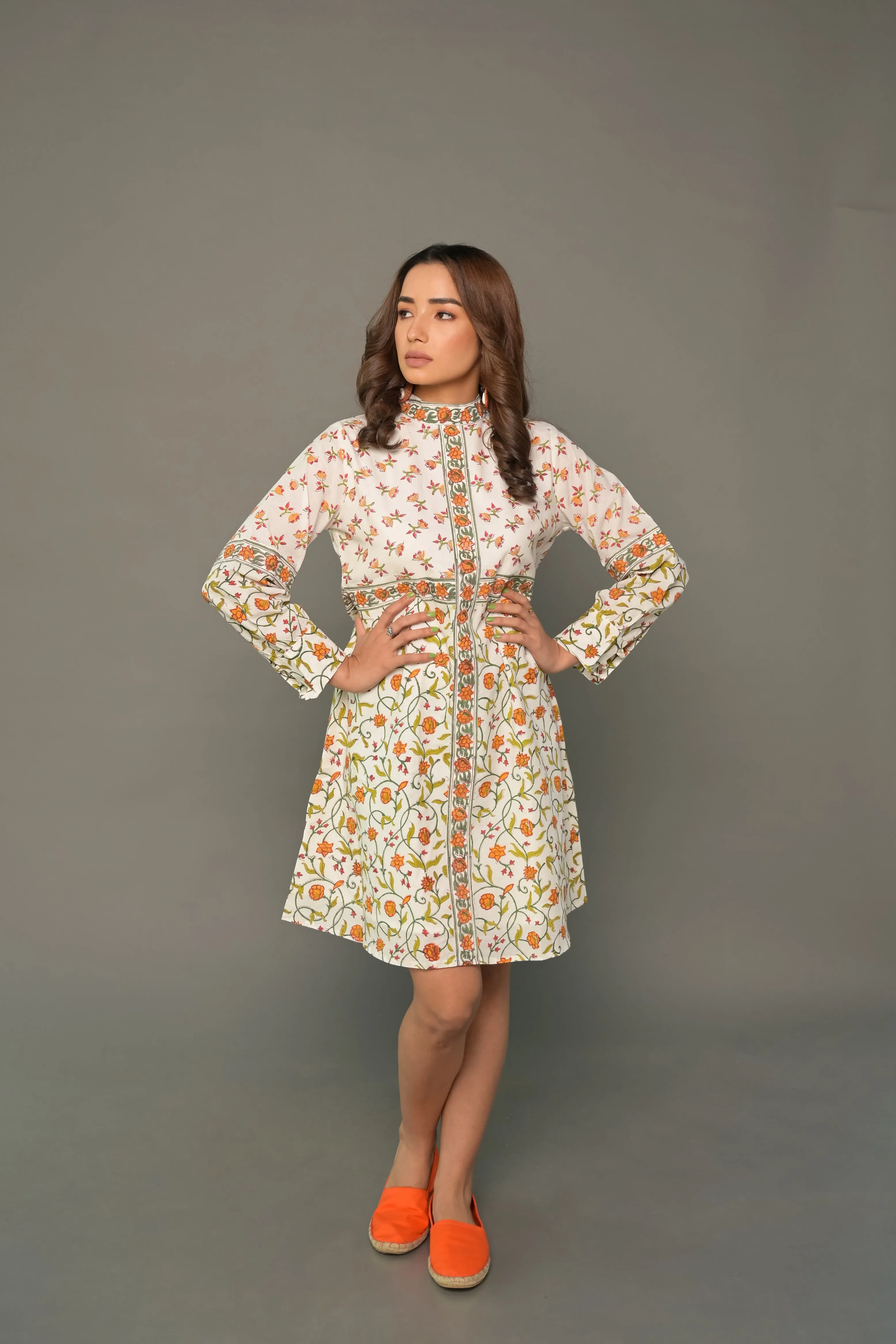 Orange "Ornamental" Cotton Dress & Shirt Combo
