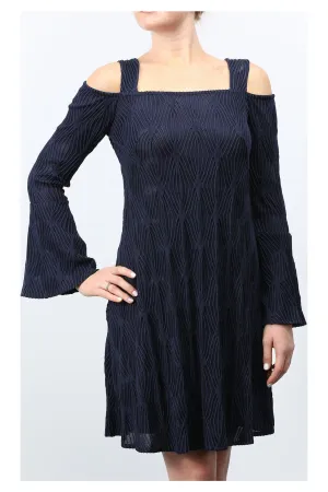 Orly Navy Cold Shoulder Bell-Sleeved Sheath Dress