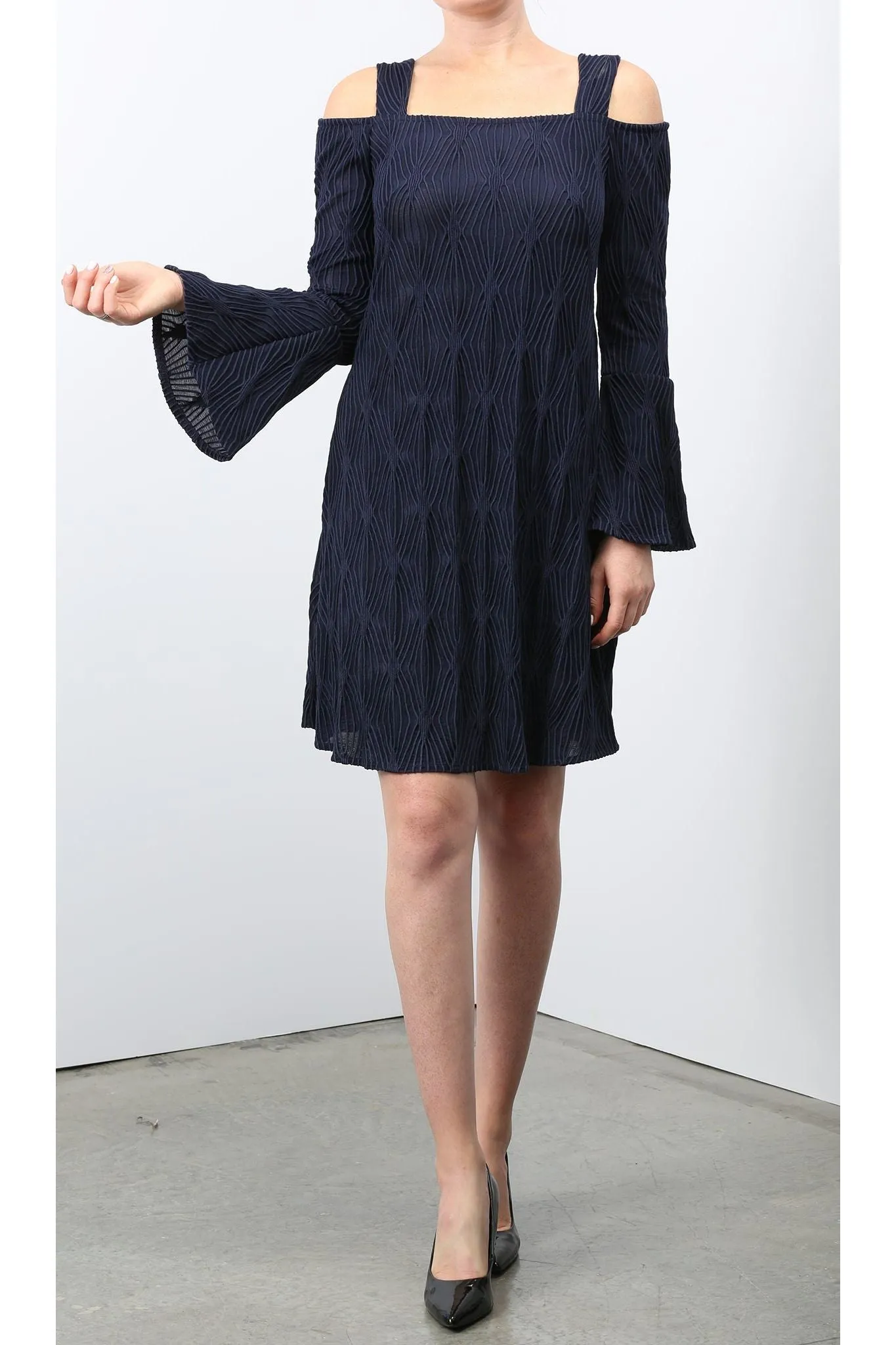 Orly Navy Cold Shoulder Bell-Sleeved Sheath Dress