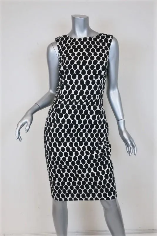 Oscar de la Renta Dress Black/White Polka Dot Print Size 4 Sleeveless Sheath NEW