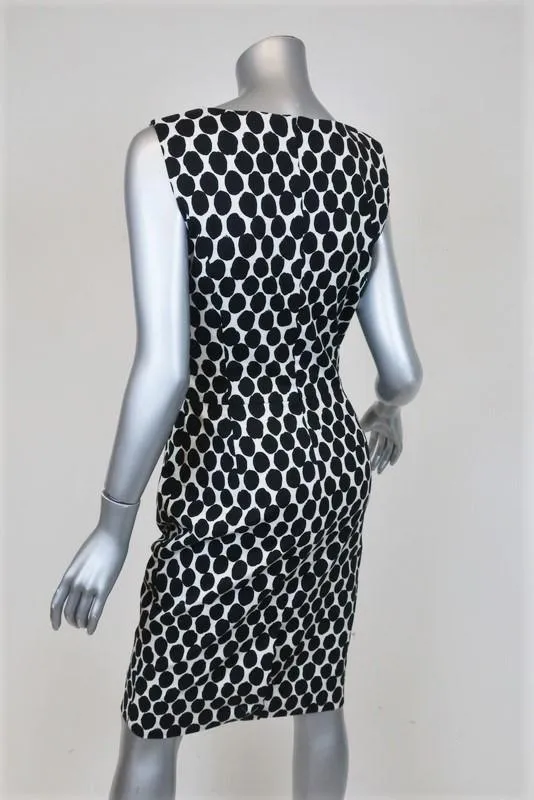 Oscar de la Renta Dress Black/White Polka Dot Print Size 4 Sleeveless Sheath NEW