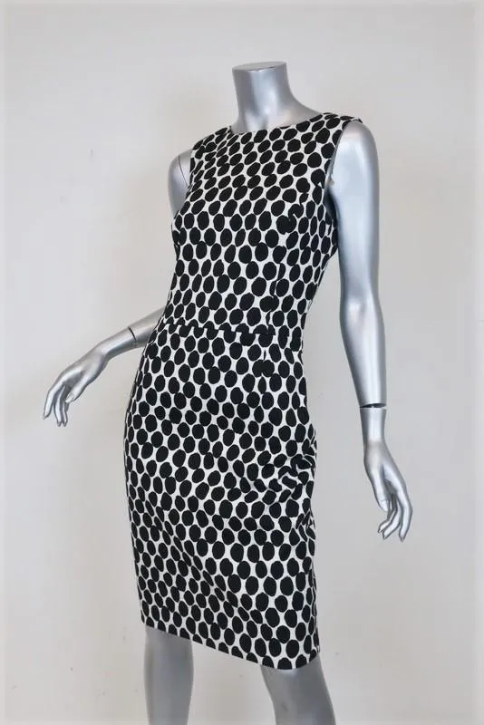 Oscar de la Renta Dress Black/White Polka Dot Print Size 4 Sleeveless Sheath NEW