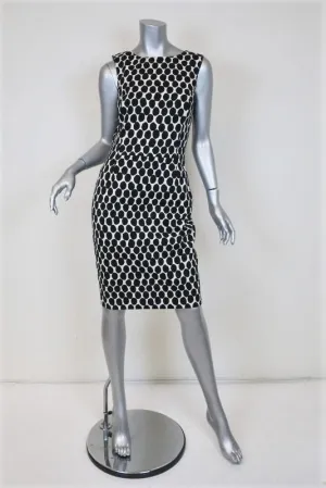 Oscar de la Renta Dress Black/White Polka Dot Print Size 4 Sleeveless Sheath NEW