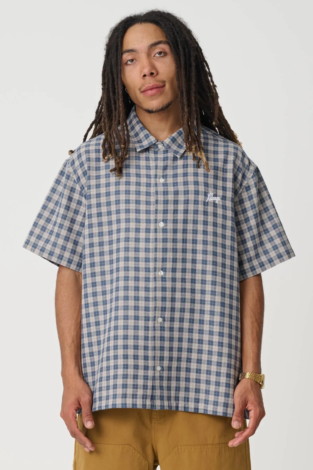 OXFORD SCRIPT SHIRT - NAVY / TAN