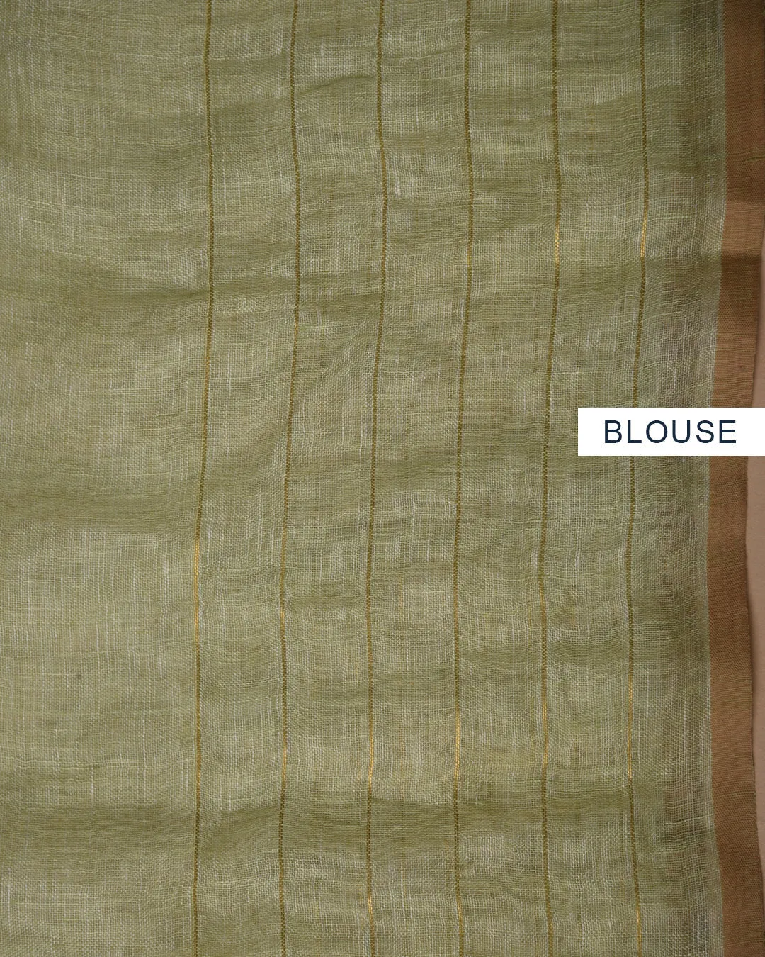 Pastel Green Pure Linen Print With Woven Saree With Linen Blouse