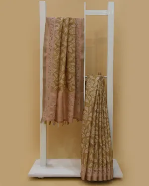 Pastel Green Silk Blend Printed With Embroidery Saree With Silk Blend Embroidered Blouse