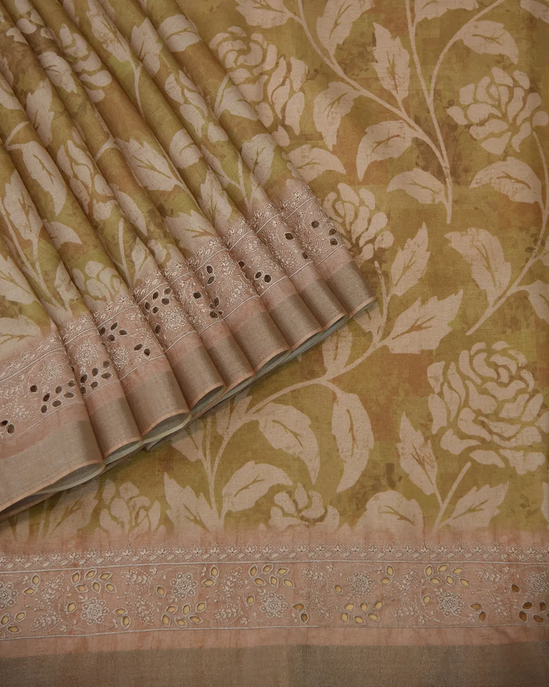 Pastel Green Silk Blend Printed With Embroidery Saree With Silk Blend Embroidered Blouse