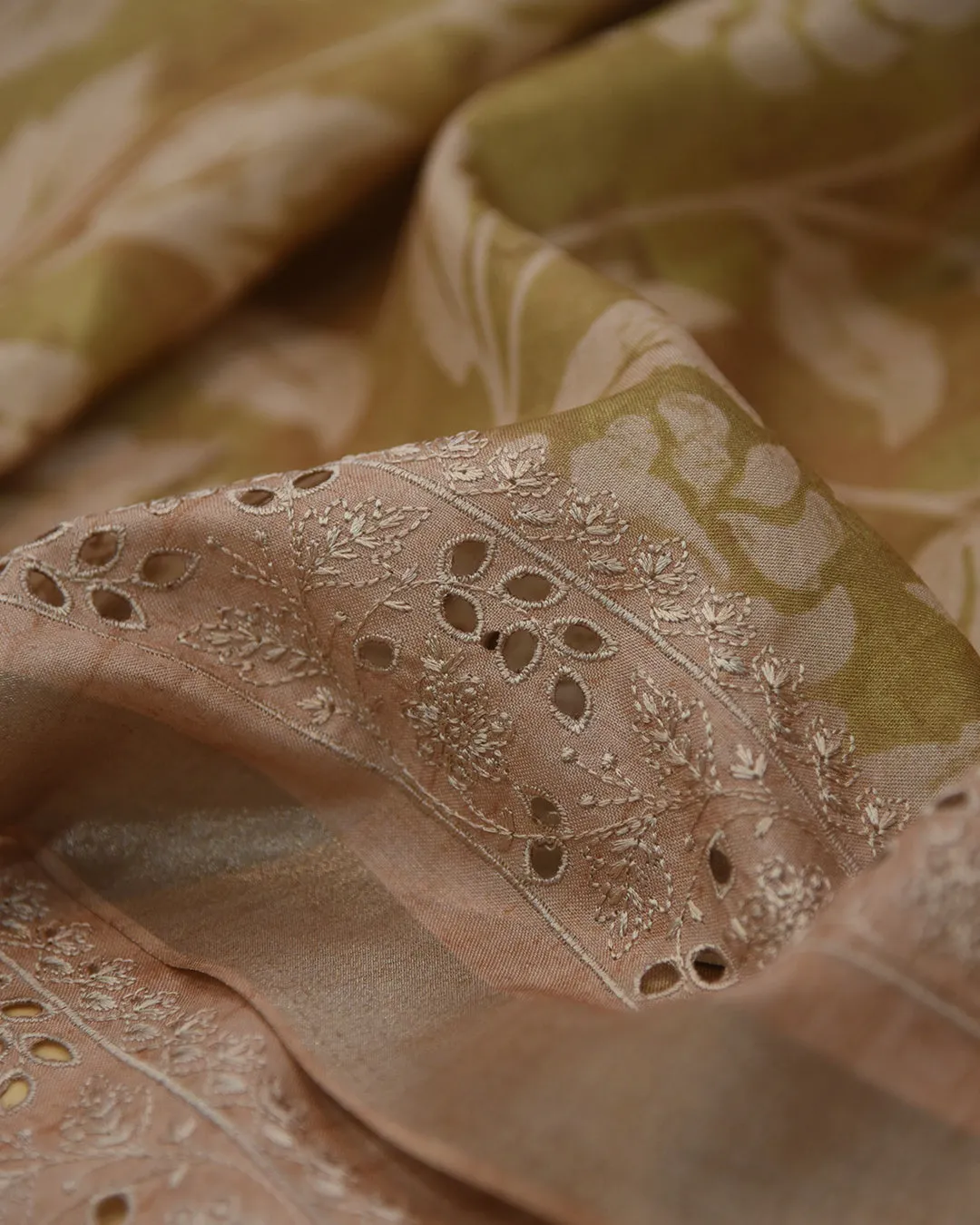 Pastel Green Silk Blend Printed With Embroidery Saree With Silk Blend Embroidered Blouse