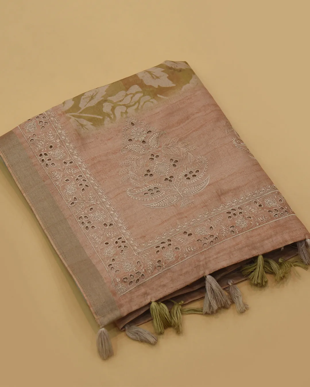Pastel Green Silk Blend Printed With Embroidery Saree With Silk Blend Embroidered Blouse
