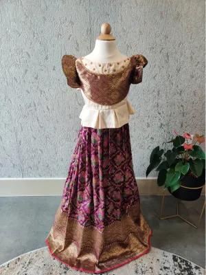 Patola CropTop Choli Half Saree Langa Voni Mehendi outfit Yellow Lehenga Purple Lehenga Teens Party Lehenga Indian Half saree Kids Lehenga