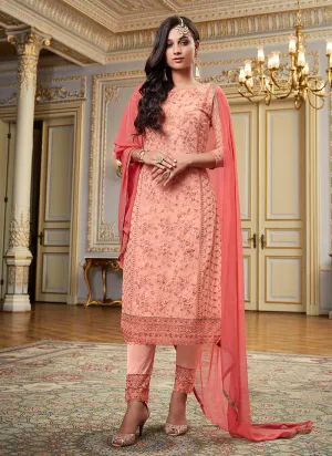 Peach Embroidery Pakistani Pant Suit