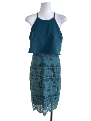Peacock Blue Lace Sheath Dress