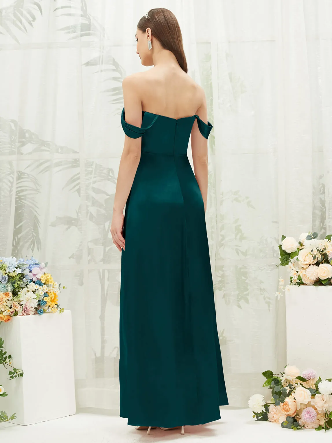 Peacock Satin Convertible Slit Floor Length  Bridesmaid Dresses