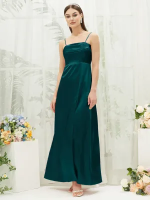 Peacock Satin Convertible Slit Floor Length  Bridesmaid Dresses