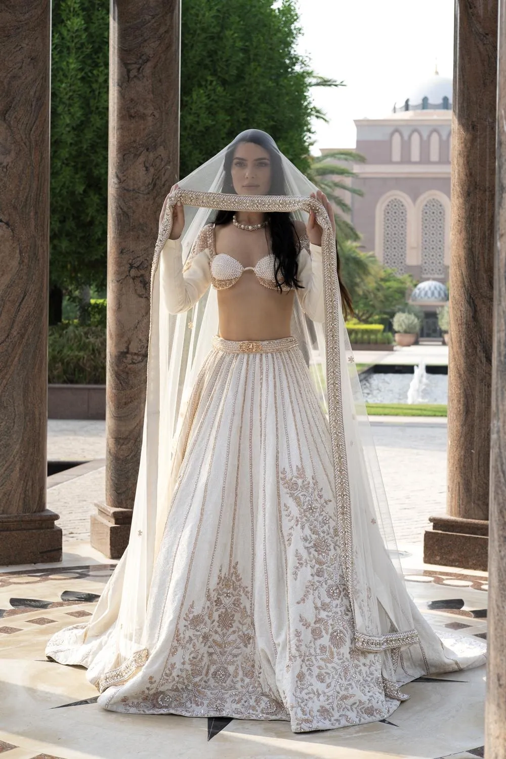 Pearl-Fection White Trail Lehenga Set