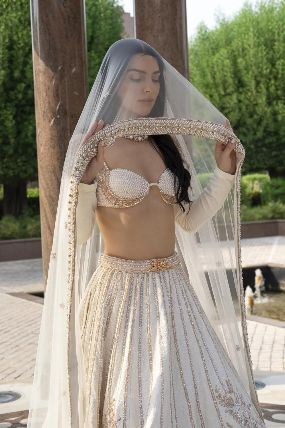 Pearl-Fection White Trail Lehenga Set