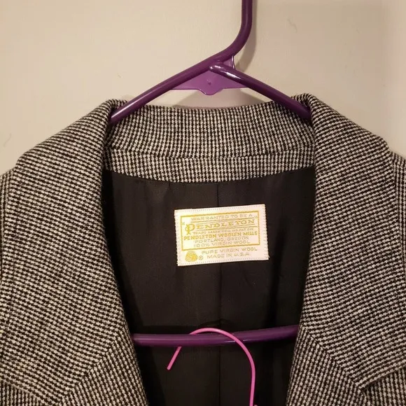 Pendleton Wool Suit Skirt Set Black White Houndstooth Suit Size 12 Skirt Size 14