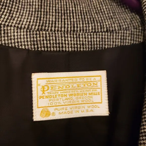 Pendleton Wool Suit Skirt Set Black White Houndstooth Suit Size 12 Skirt Size 14