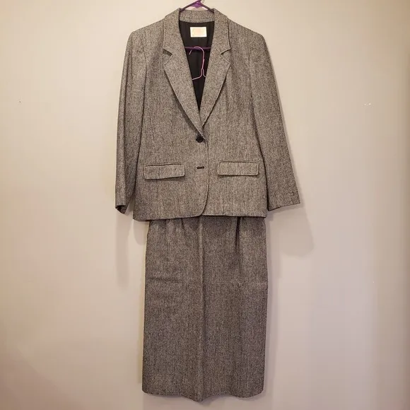 Pendleton Wool Suit Skirt Set Black White Houndstooth Suit Size 12 Skirt Size 14