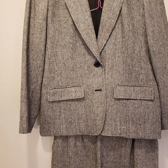 Pendleton Wool Suit Skirt Set Black White Houndstooth Suit Size 12 Skirt Size 14