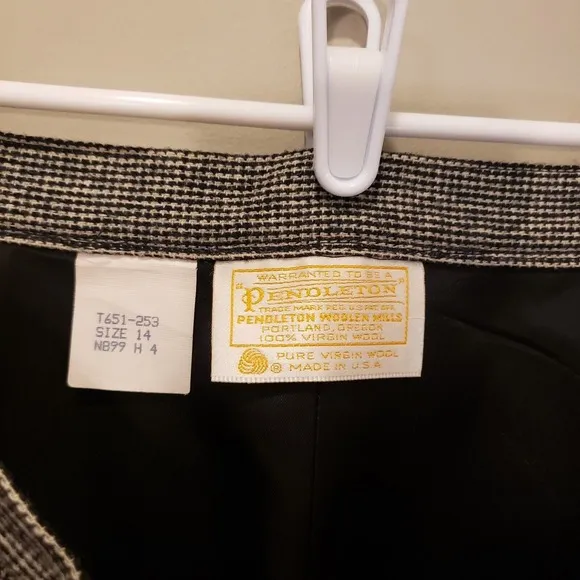 Pendleton Wool Suit Skirt Set Black White Houndstooth Suit Size 12 Skirt Size 14