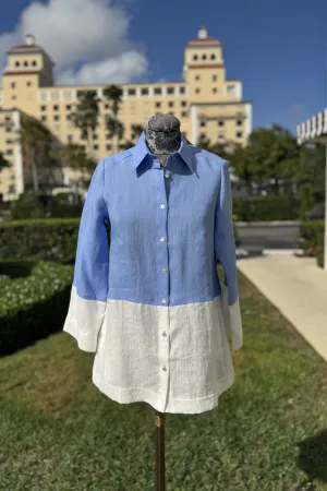 Periwinkle and White Linen Blouse