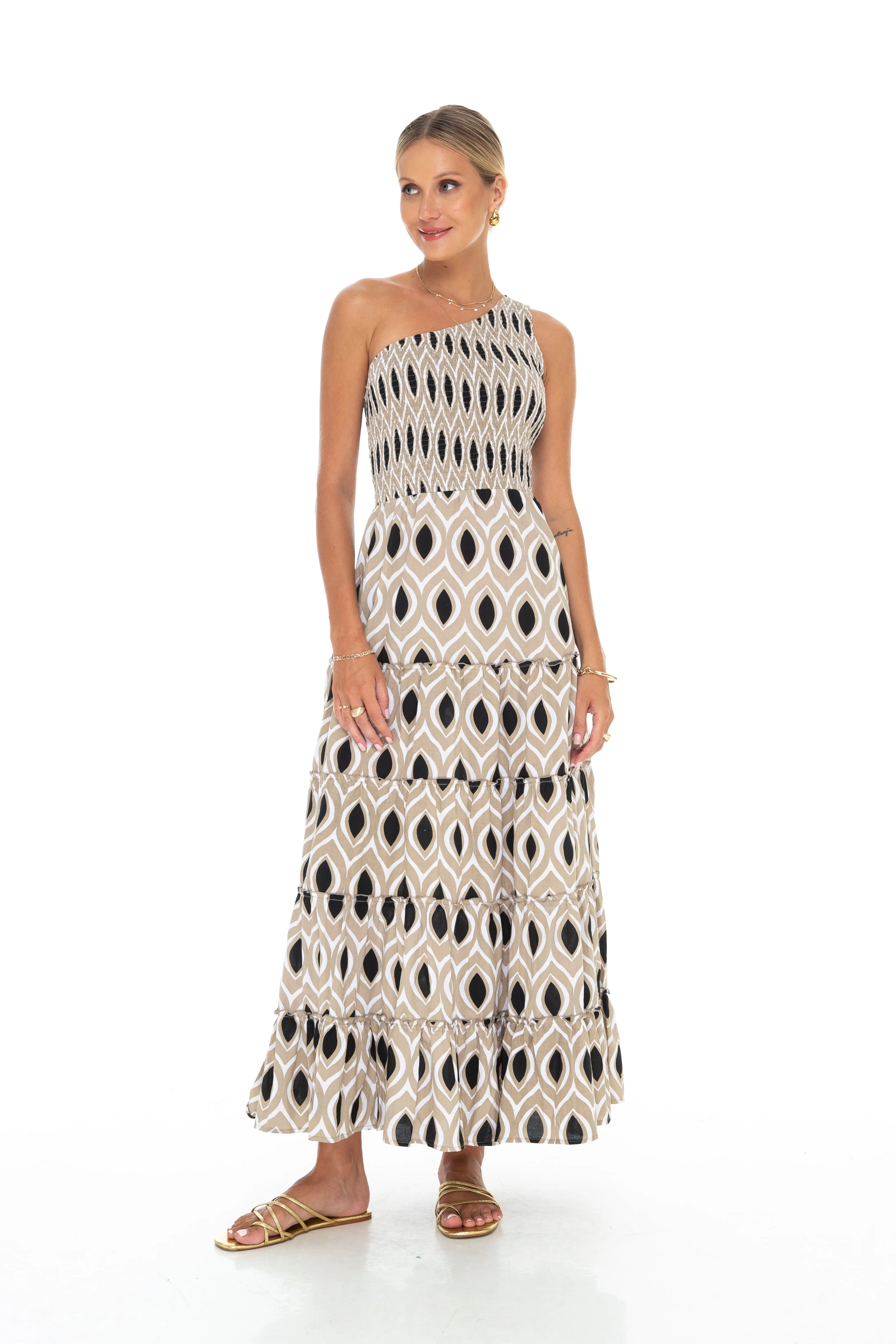 Phie Oval One Shoulder Dress Black