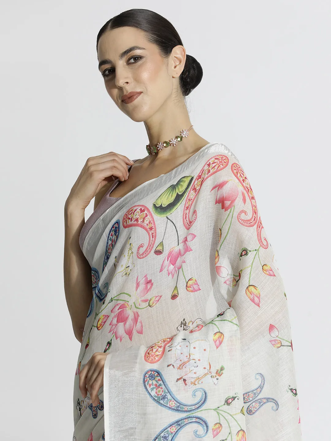 Pichwai Printed Daily Wear Pure Linen Saree