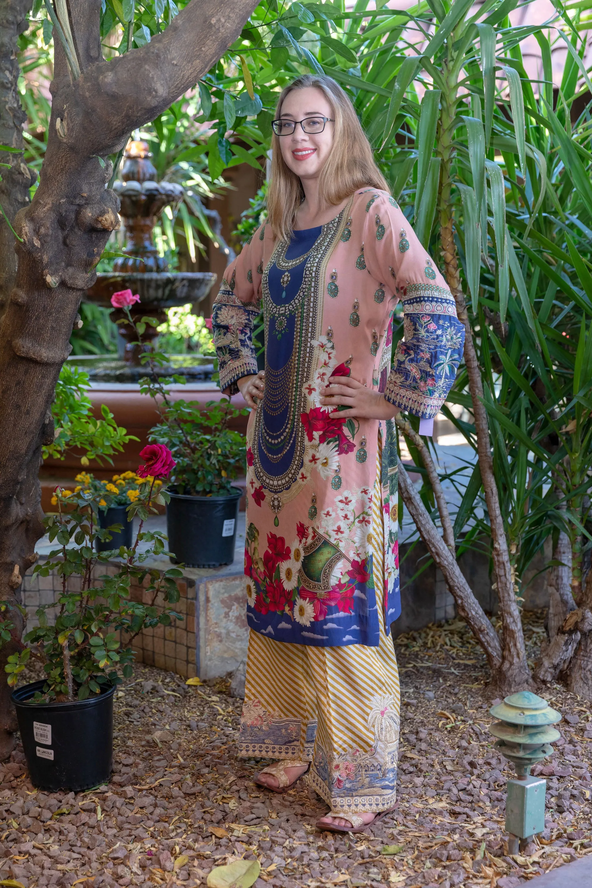 Pink and Blue Three Piece Suit - Salwar Kameez