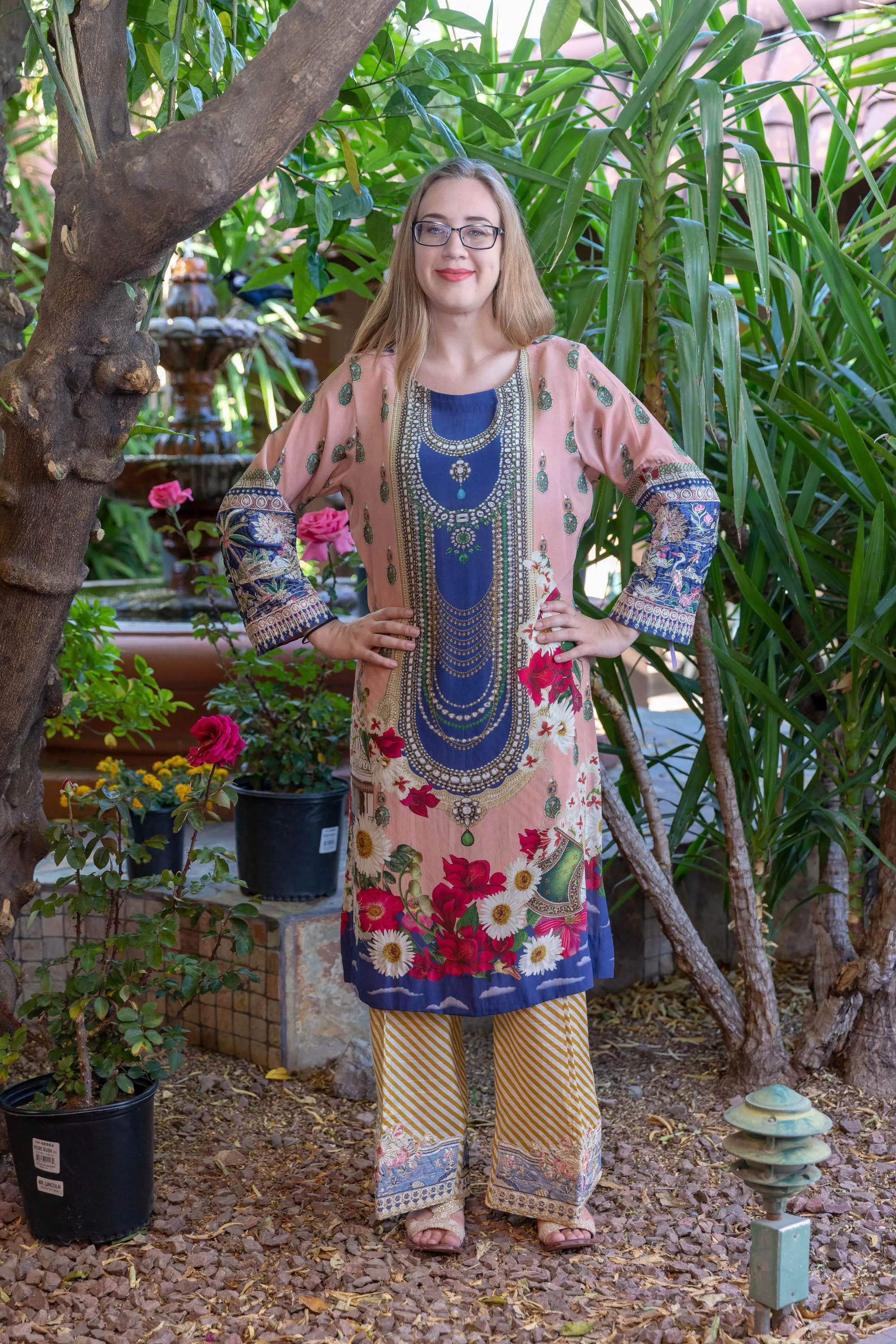 Pink and Blue Three Piece Suit - Salwar Kameez