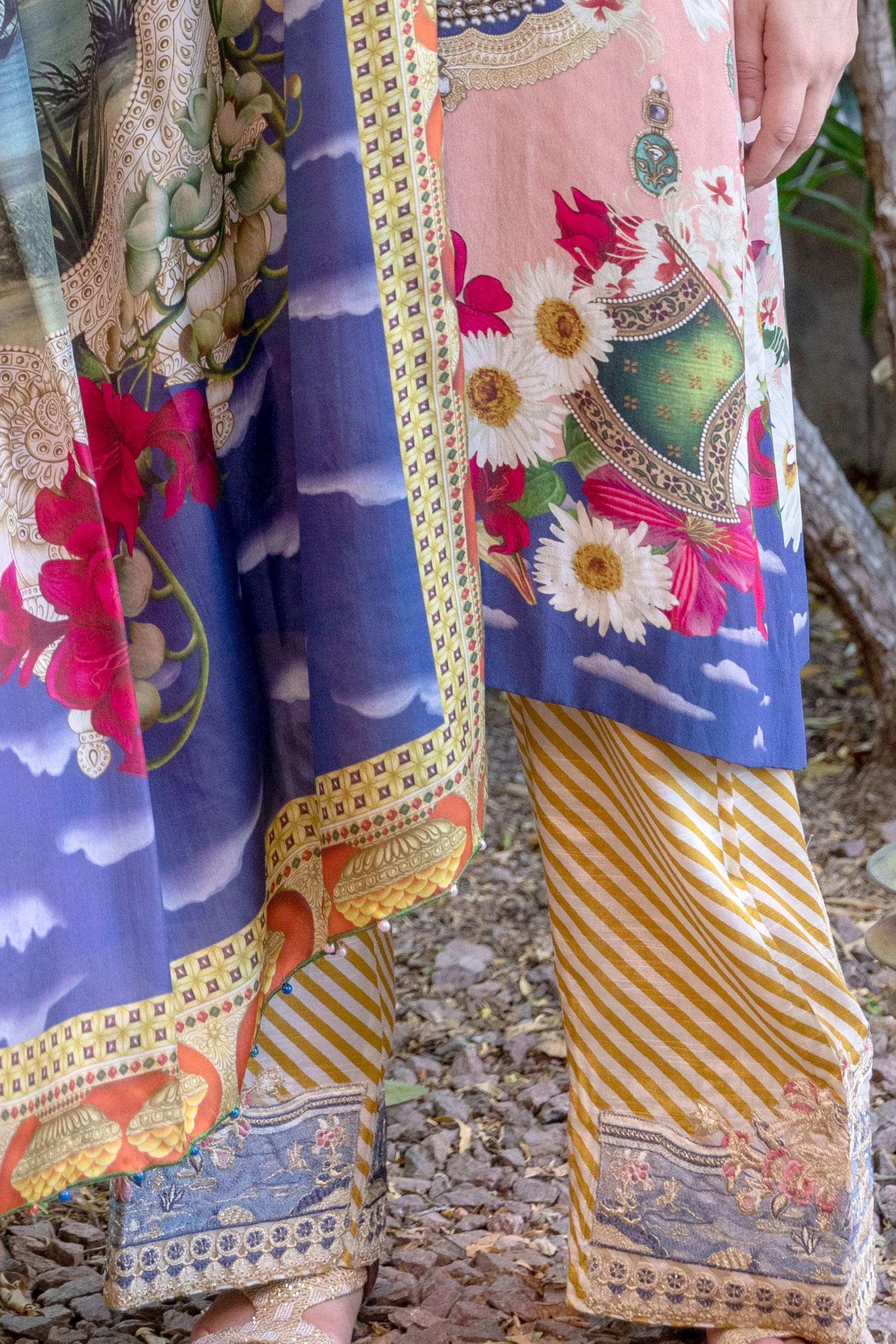 Pink and Blue Three Piece Suit - Salwar Kameez