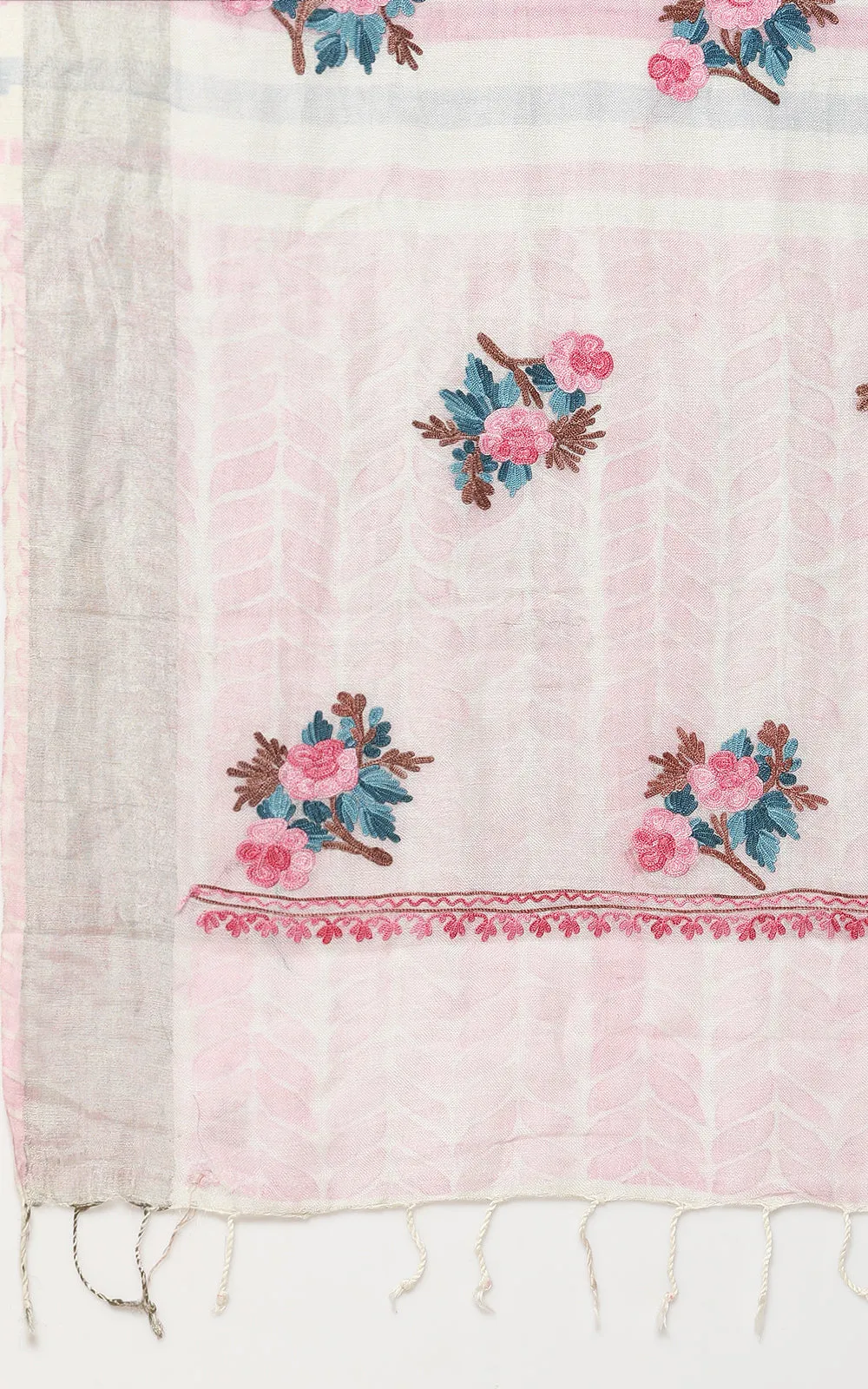 PINK LINEN SAREE WITH KASHMIRI HAND EMBROIDERY