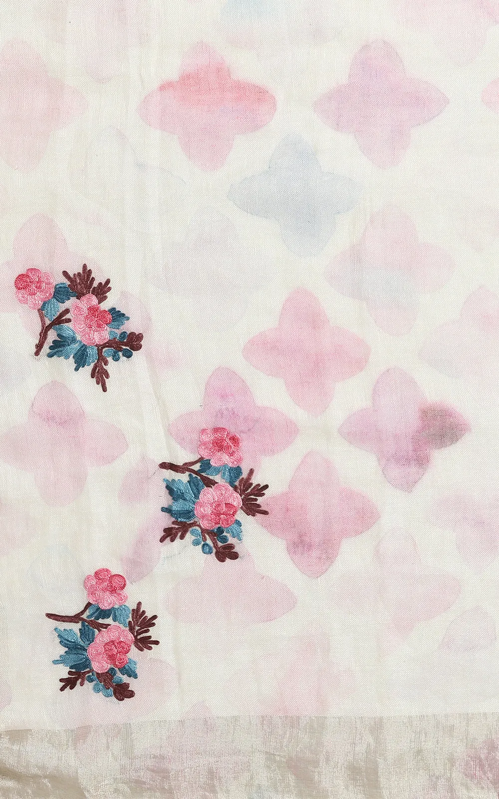 PINK LINEN SAREE WITH KASHMIRI HAND EMBROIDERY