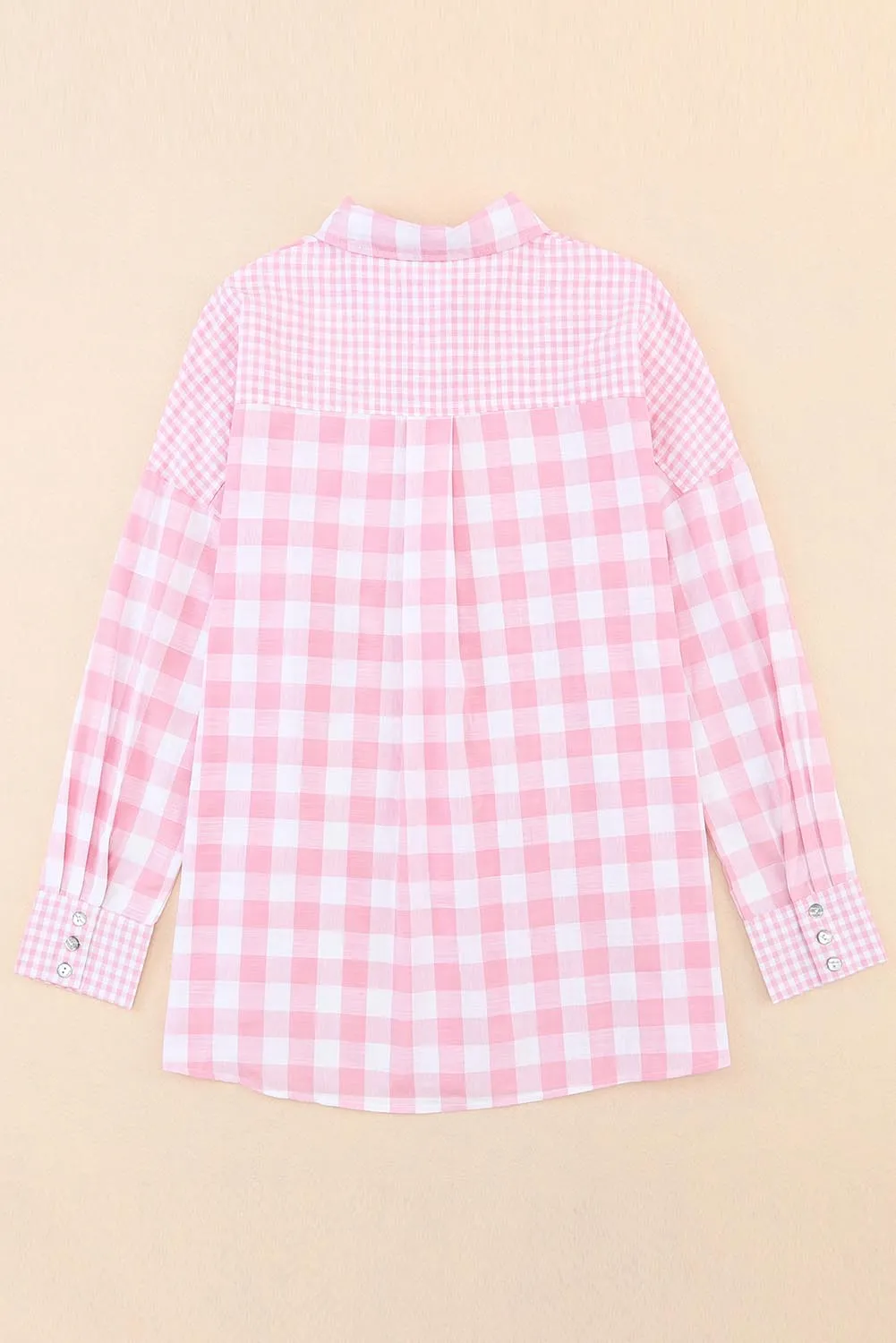 Pink Mix Checked Patchwork Long Sleeve Shirt