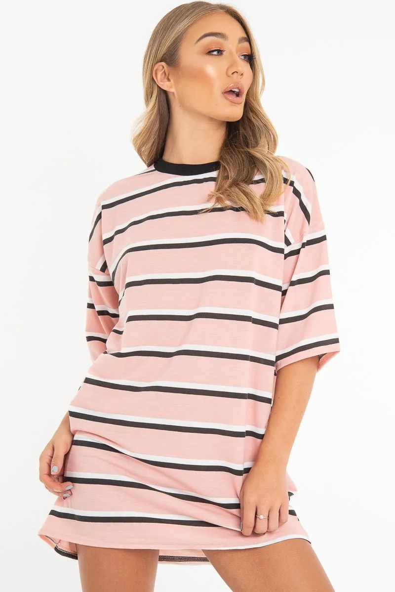 Pink Stripe Oversized T-Shirt Dress - Avriella