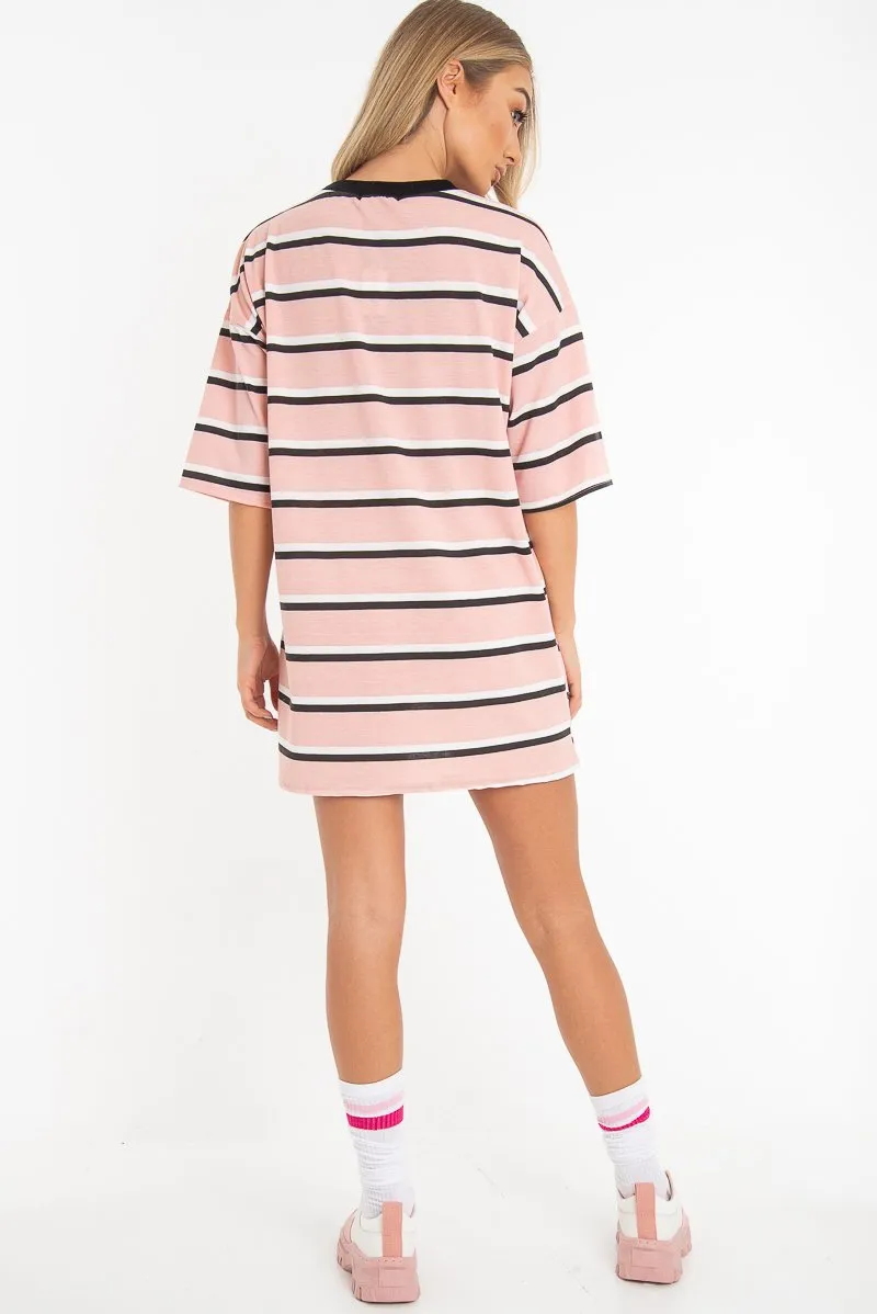 Pink Stripe Oversized T-Shirt Dress - Avriella