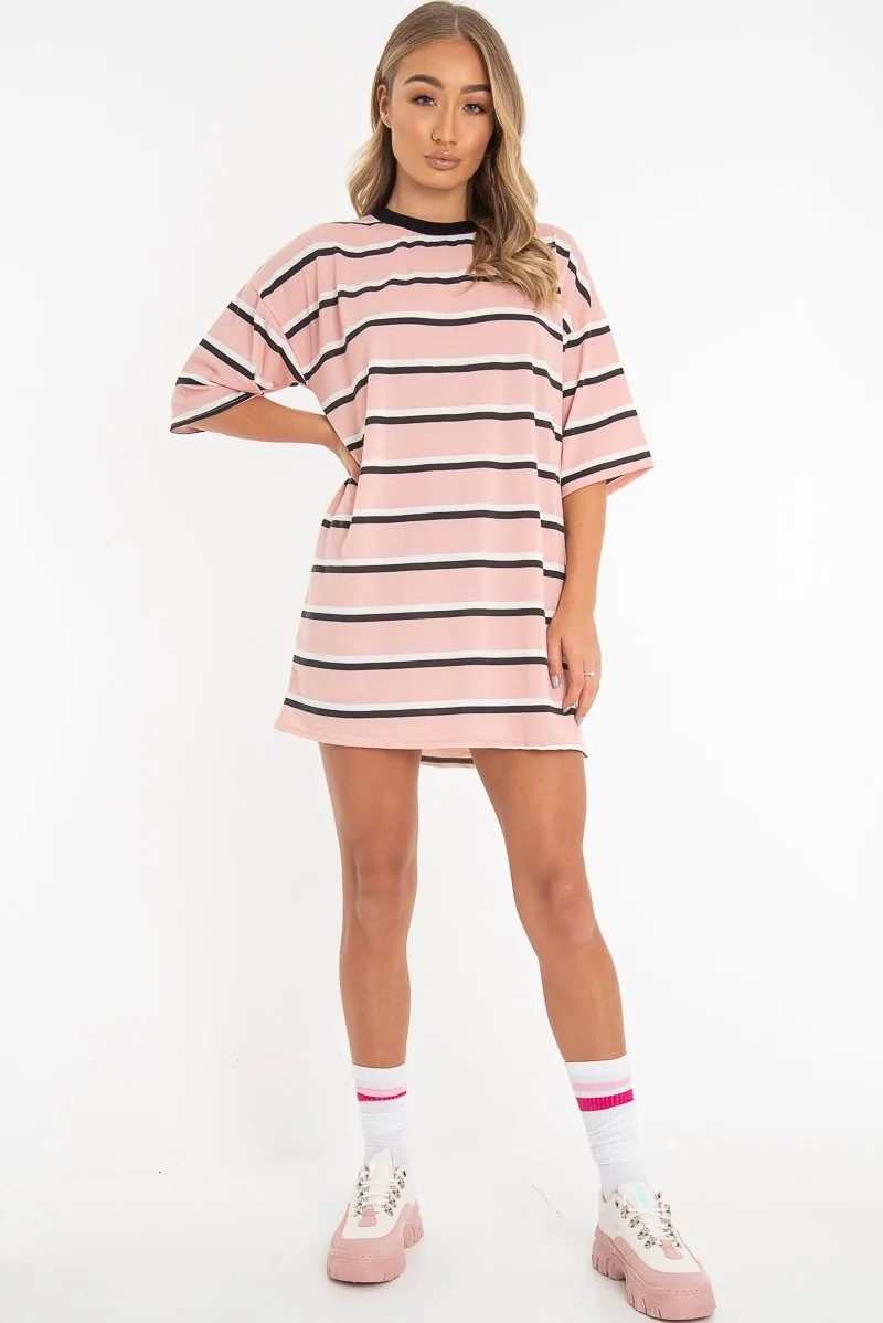 Pink Stripe Oversized T-Shirt Dress - Avriella