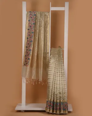 Pista Green With Gold OrganzaTissue Blend Embroidered Saree With Organza Tissue Blend Blouse