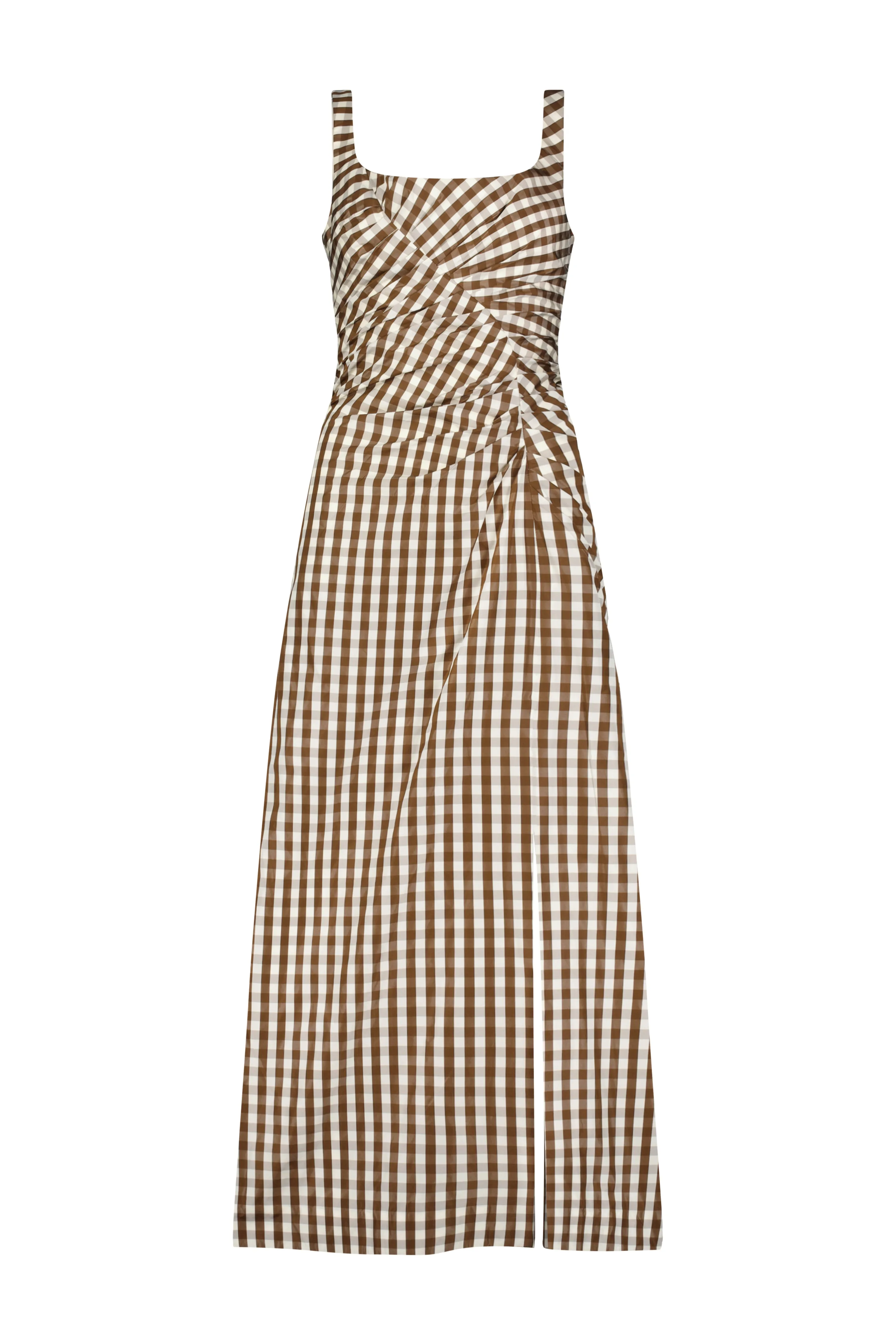PLAID TAFFETA RUCHED TANK SHEATH
