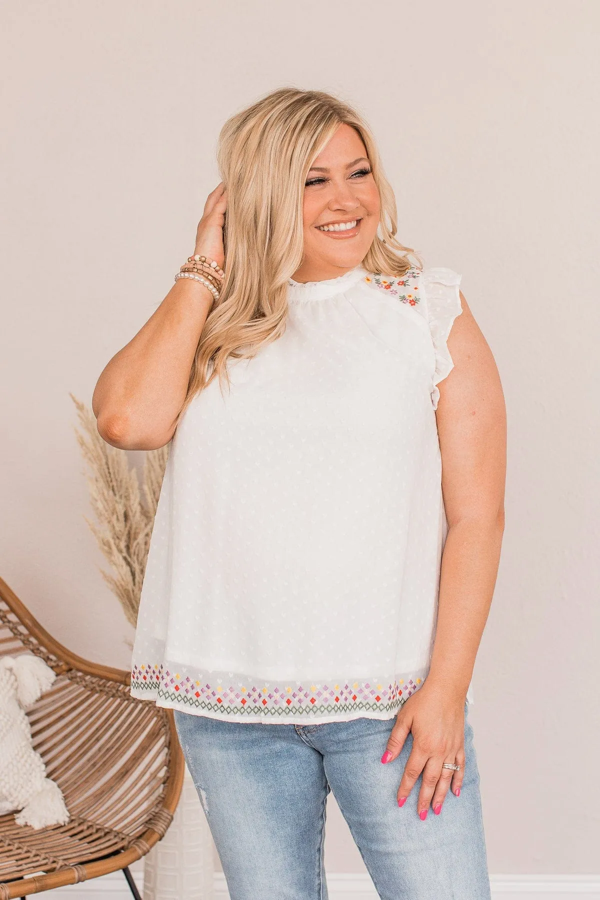 Planting Ideas Swiss Dot Blouse- Ivory
