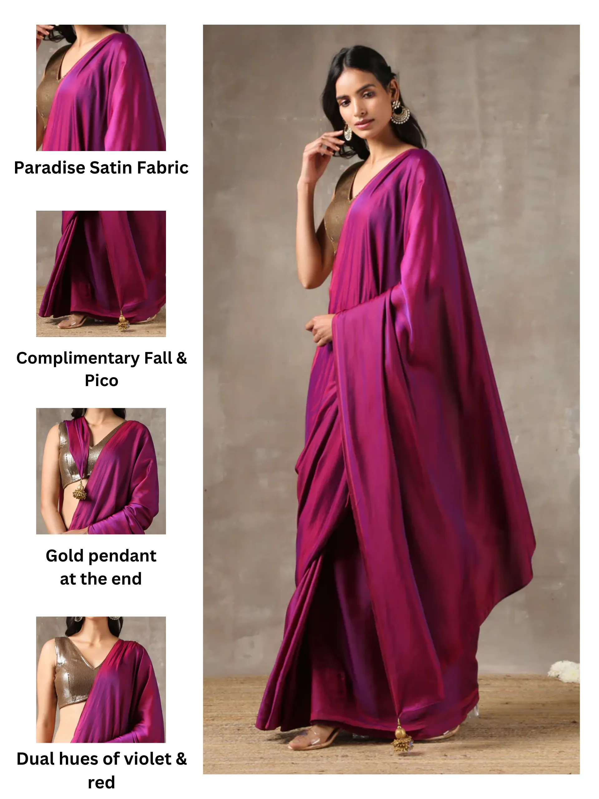 Plum Satin Saree