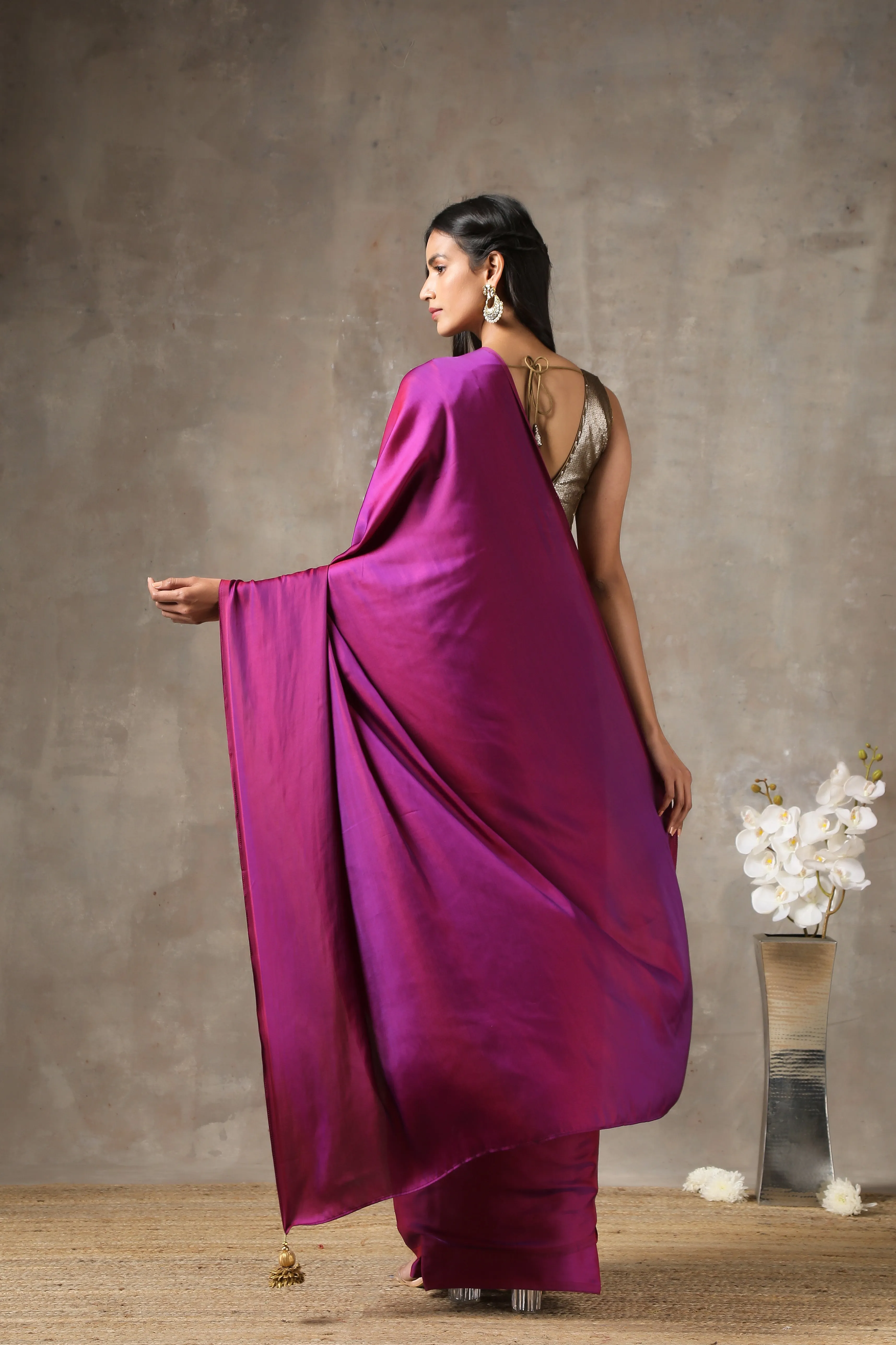 Plum Satin Saree