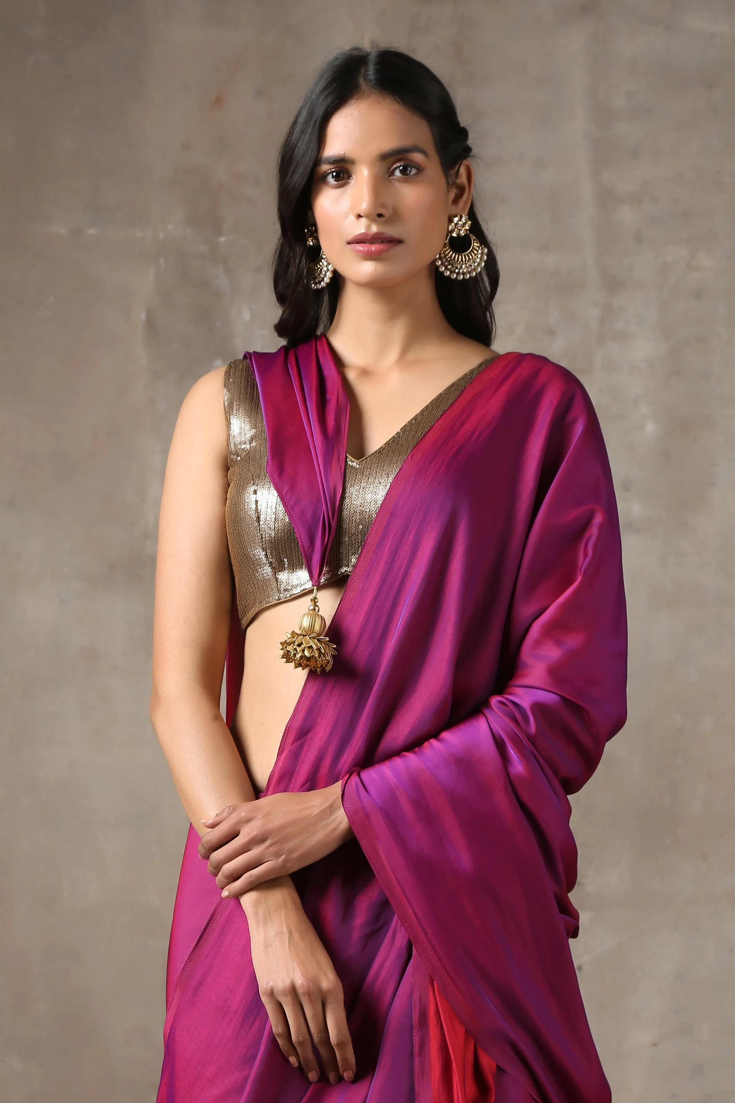 Plum Satin Saree