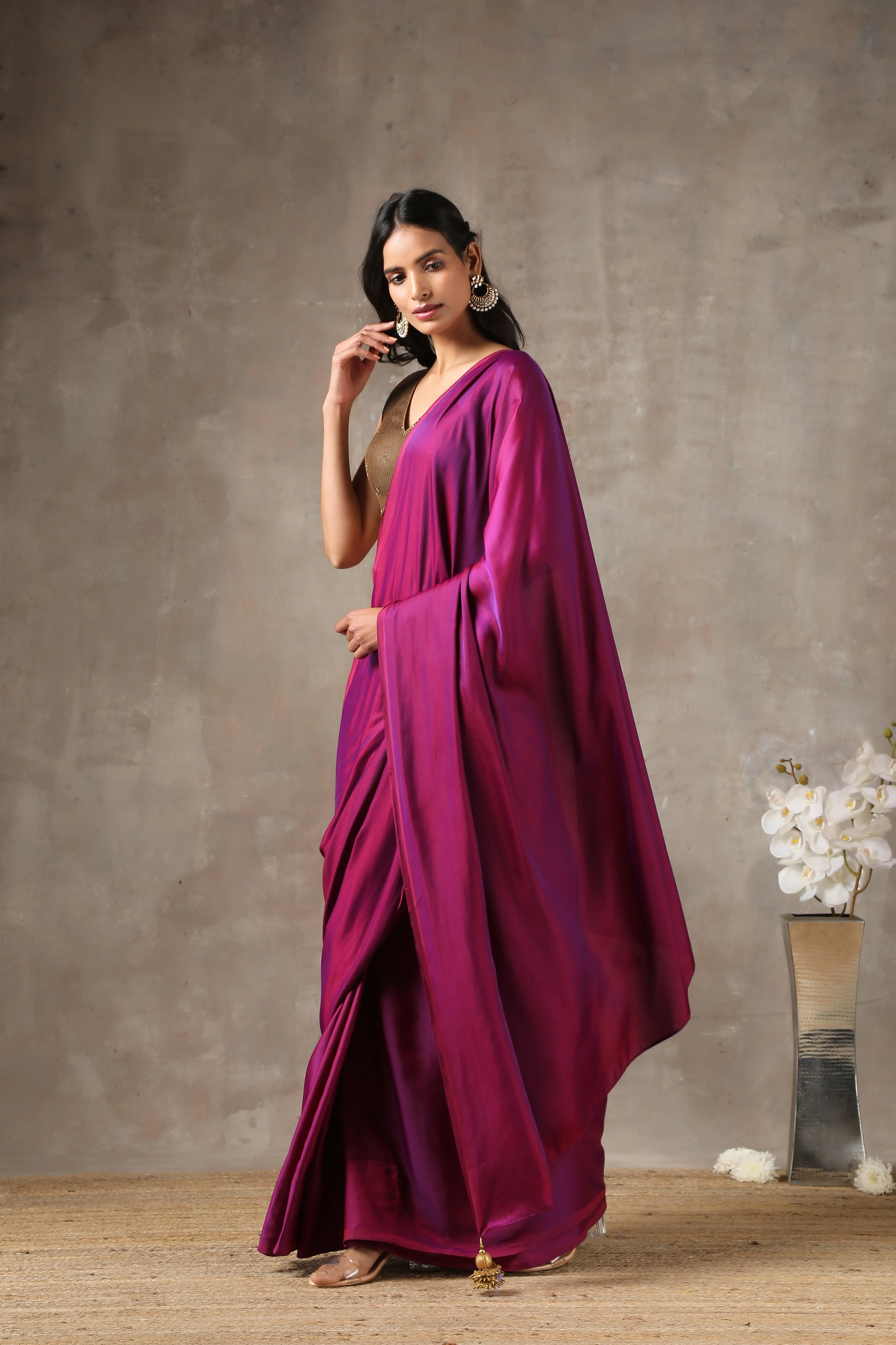 Plum Satin Saree