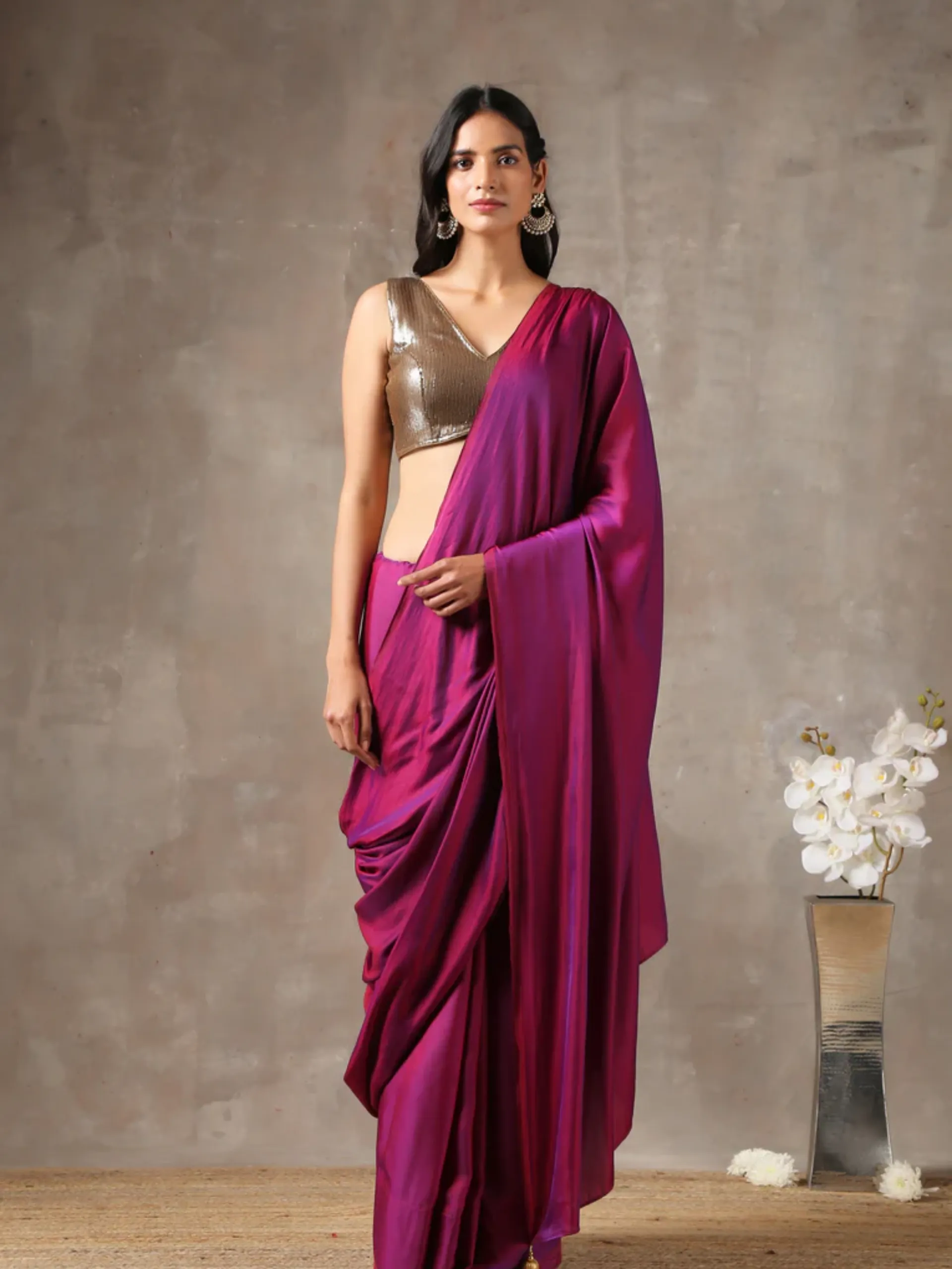 Plum Satin Saree