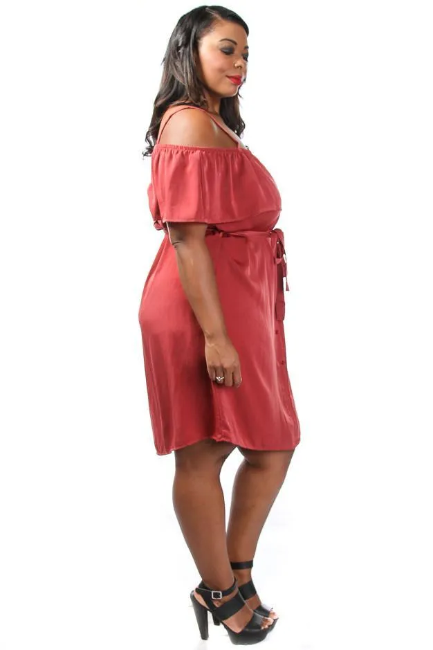 Plus Size Glam Ruffled Sexy Off Shoulder Button Down Dress