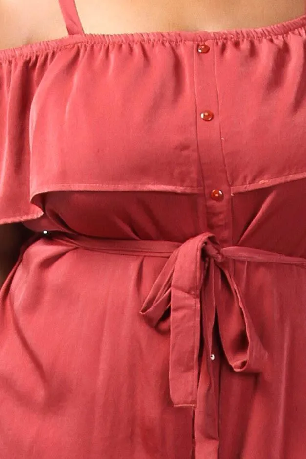 Plus Size Glam Ruffled Sexy Off Shoulder Button Down Dress