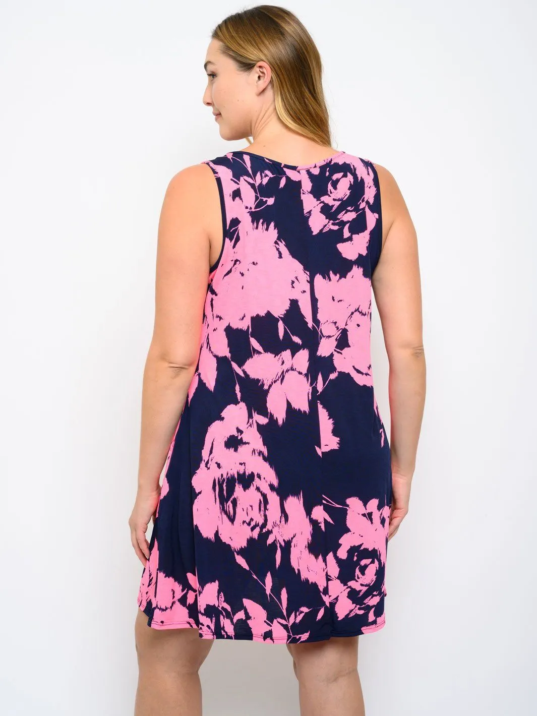 PLUS SIZE POCKETS TUNIC FLORAL MINI DRESS
