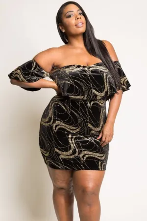 Plus Size Sexy Off Shoulder Glam Mini Dress