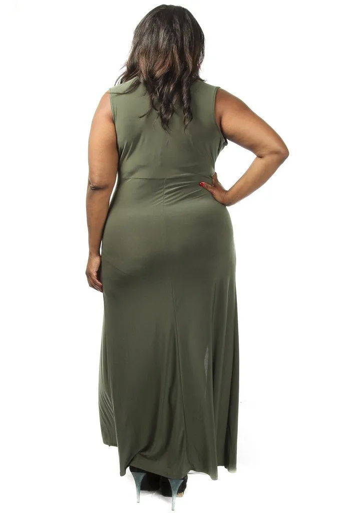 Plus Size Solid Double Slit V-neck Dress